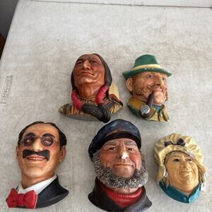 Legend Chalkware Head Lot Of 5 Sitting Bull The Bosun Groucho Marx Sarah